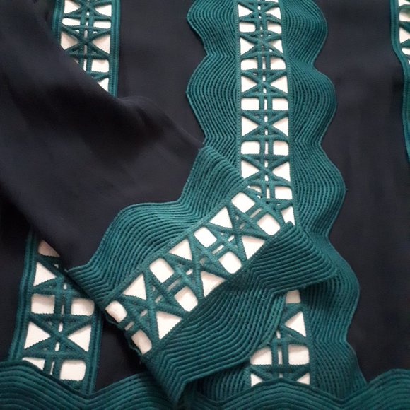 Tory Burch Navy Blue Green and White Silk Blouse - Picture 10 of 14